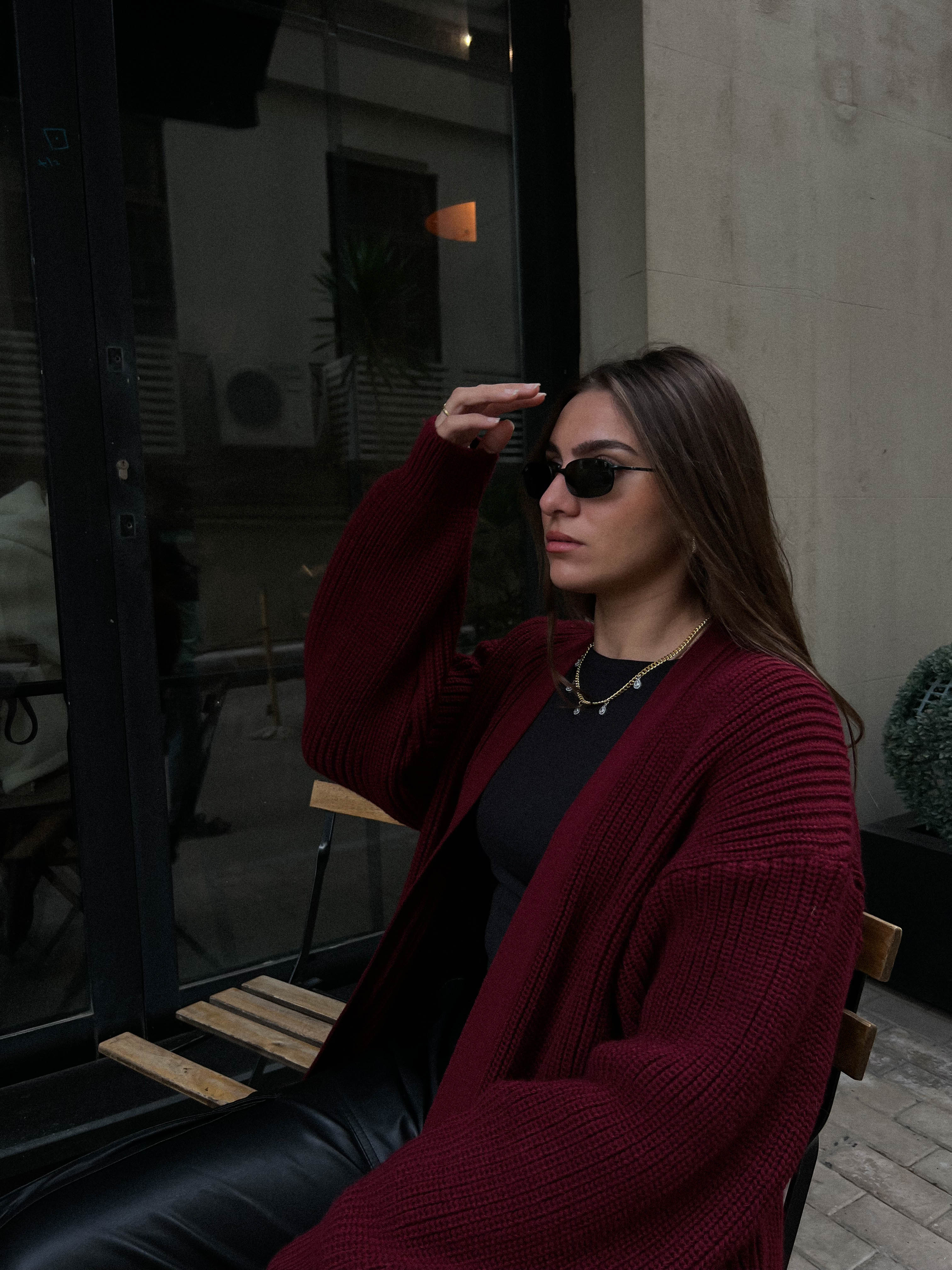 Knitted Cardigan-Burgundy