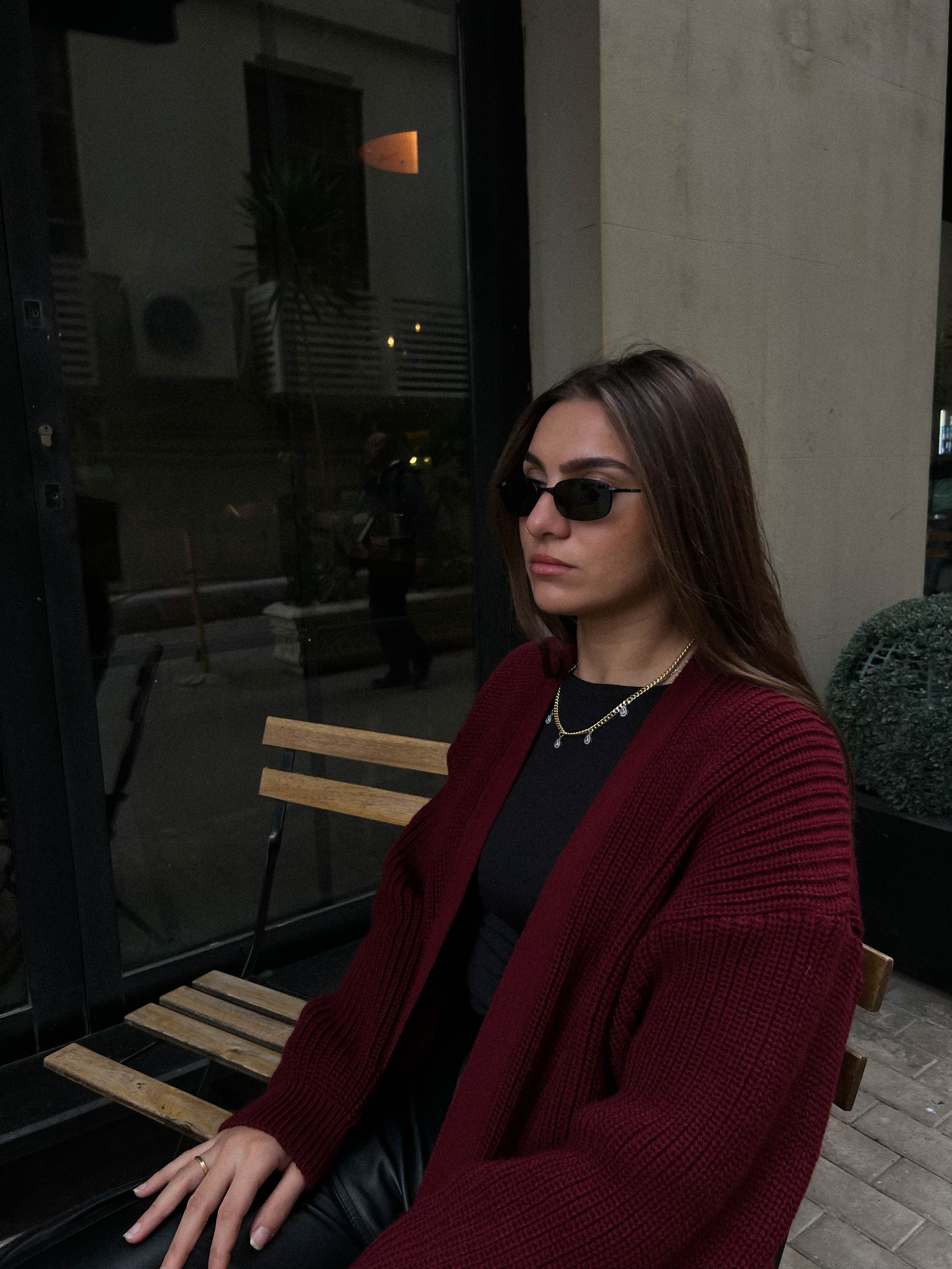 Knitted Cardigan-Burgundy
