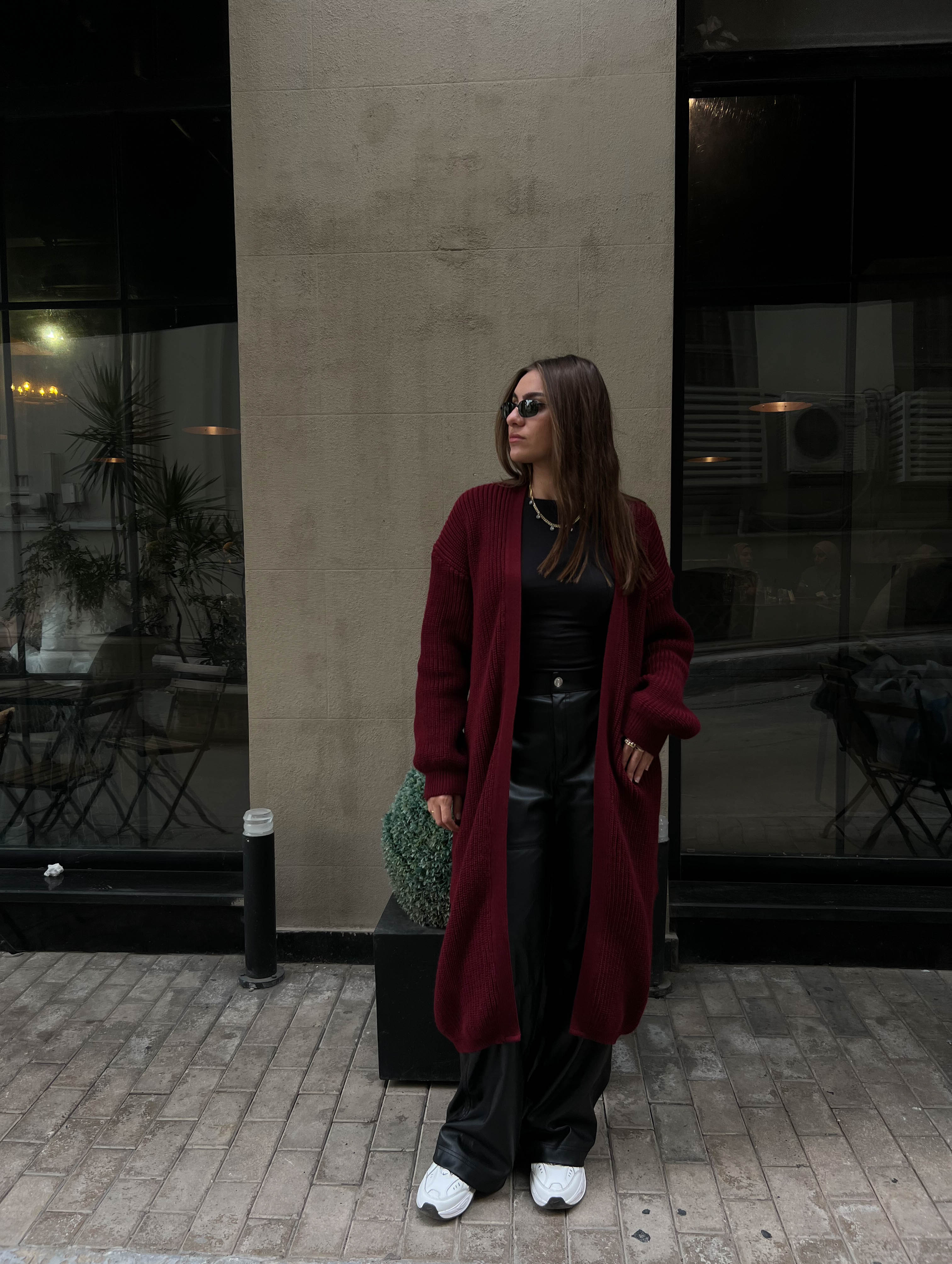 Knitted Cardigan-Burgundy