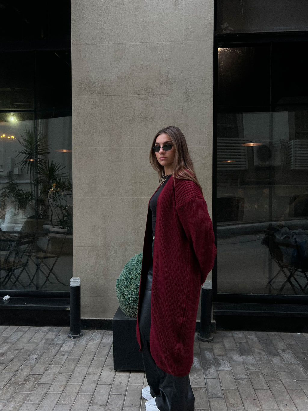 Knitted Cardigan-Burgundy