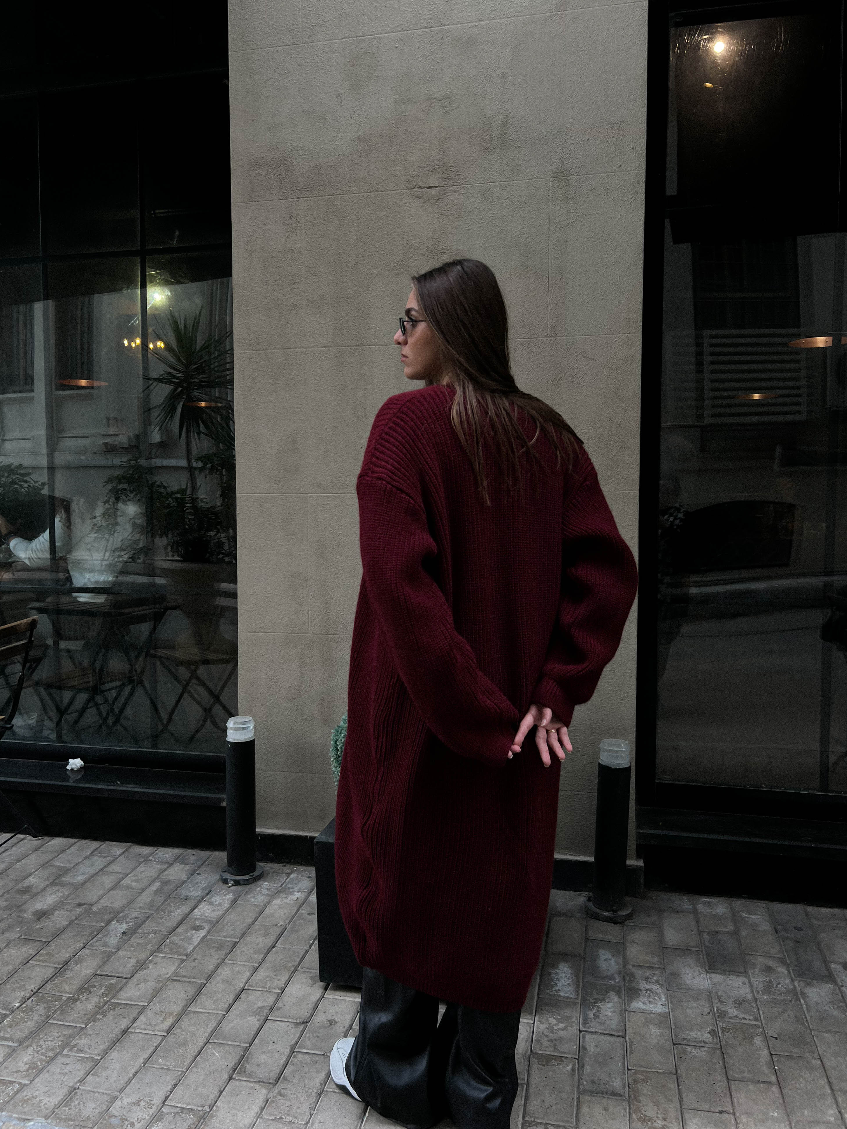 Knitted Cardigan-Burgundy