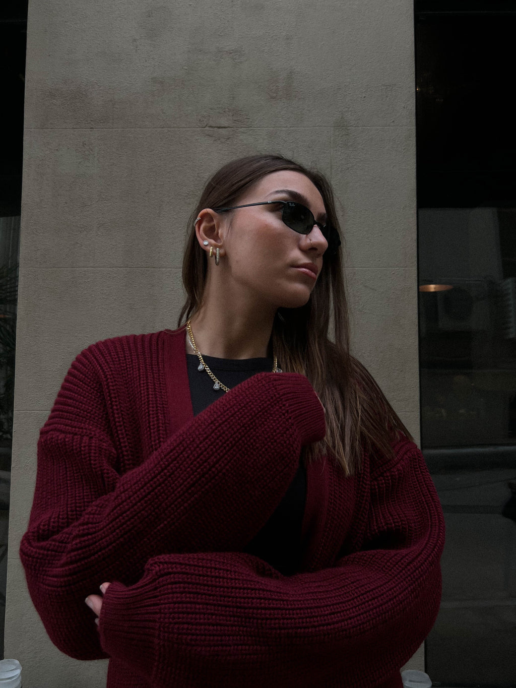 Knitted Cardigan-Burgundy