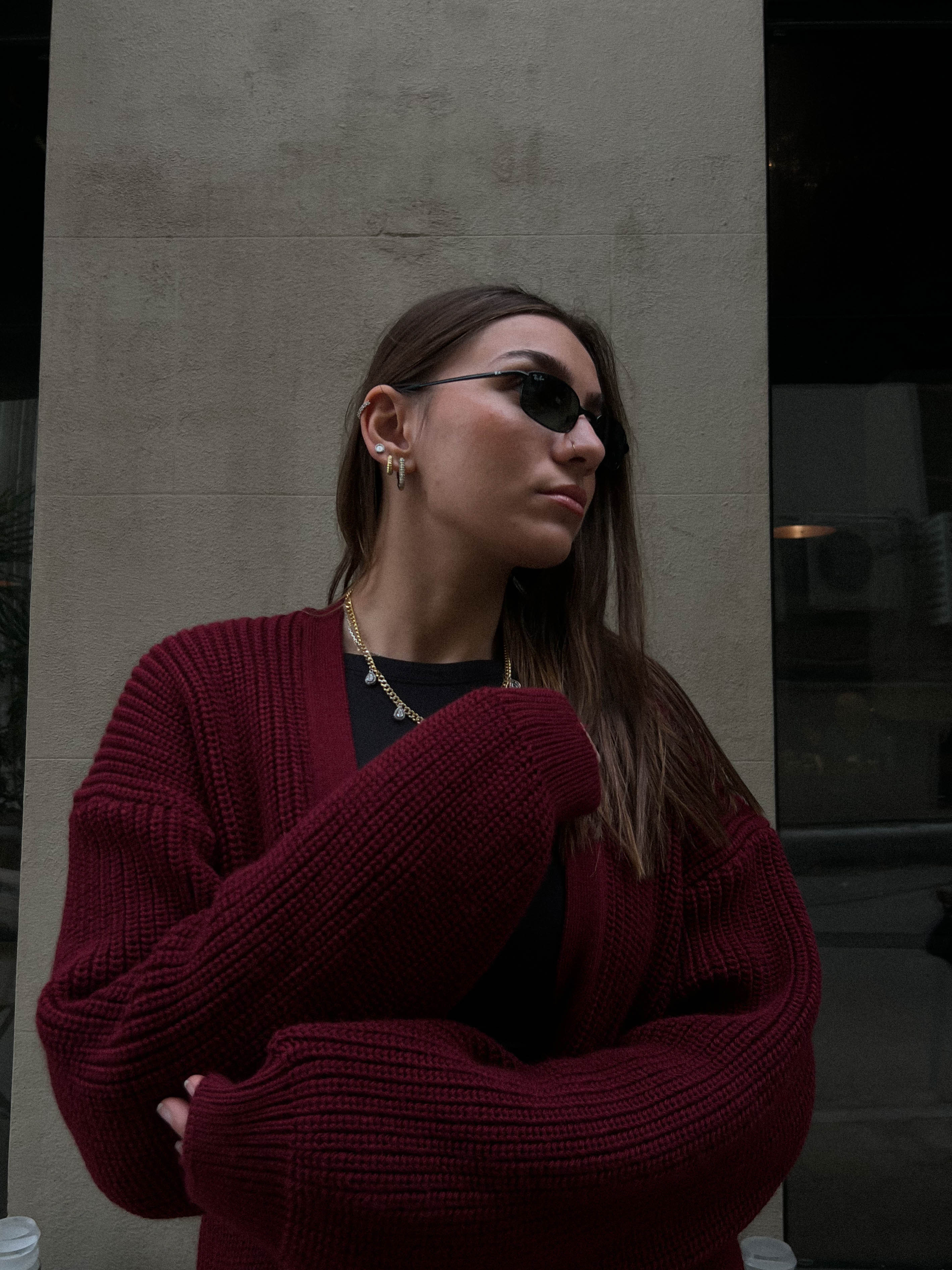 Knitted Cardigan-Burgundy