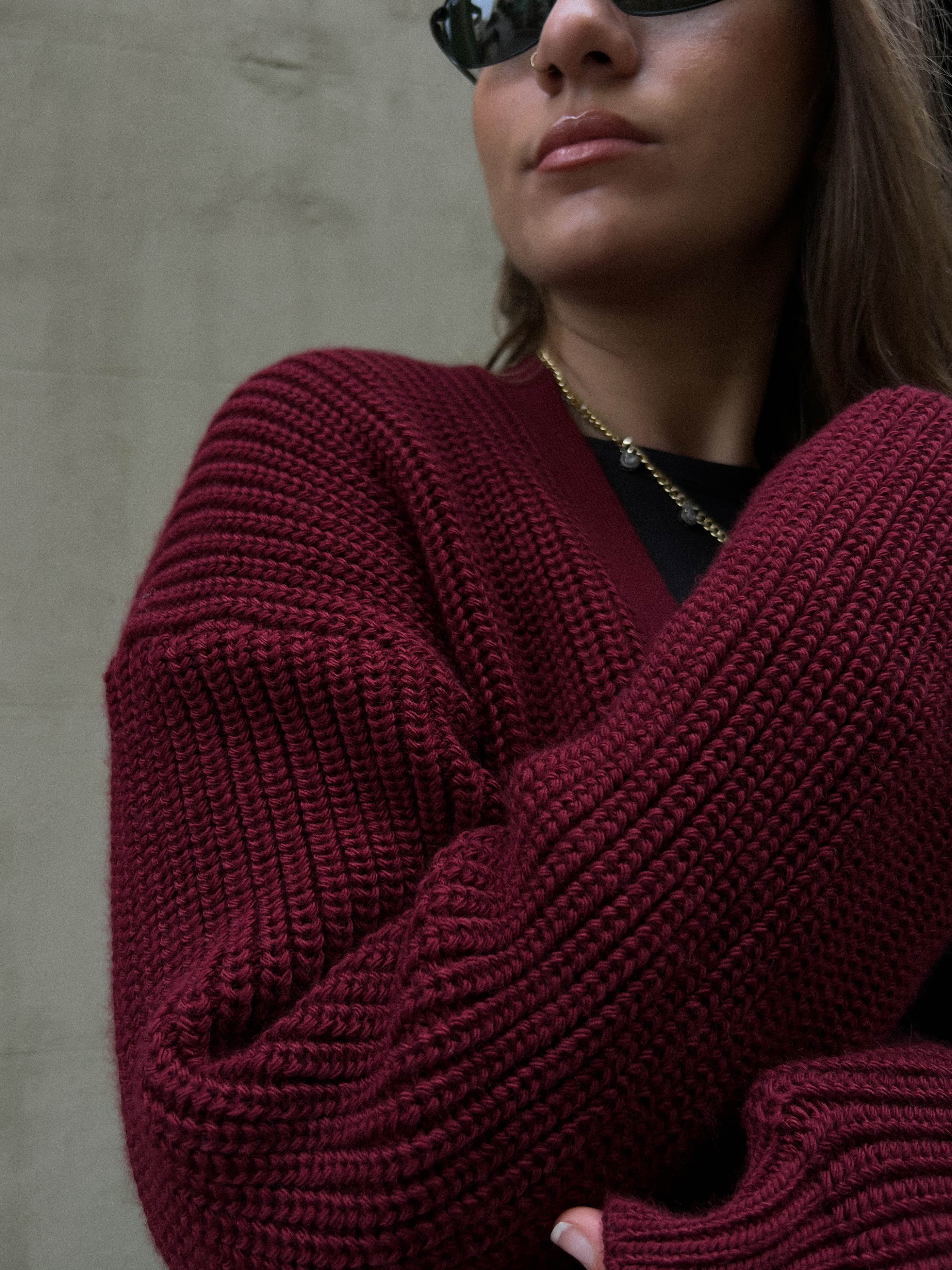 Knitted Cardigan-Burgundy