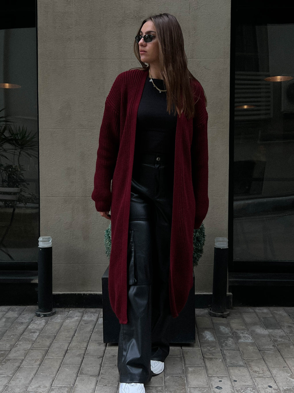 Knitted Cardigan-Burgundy
