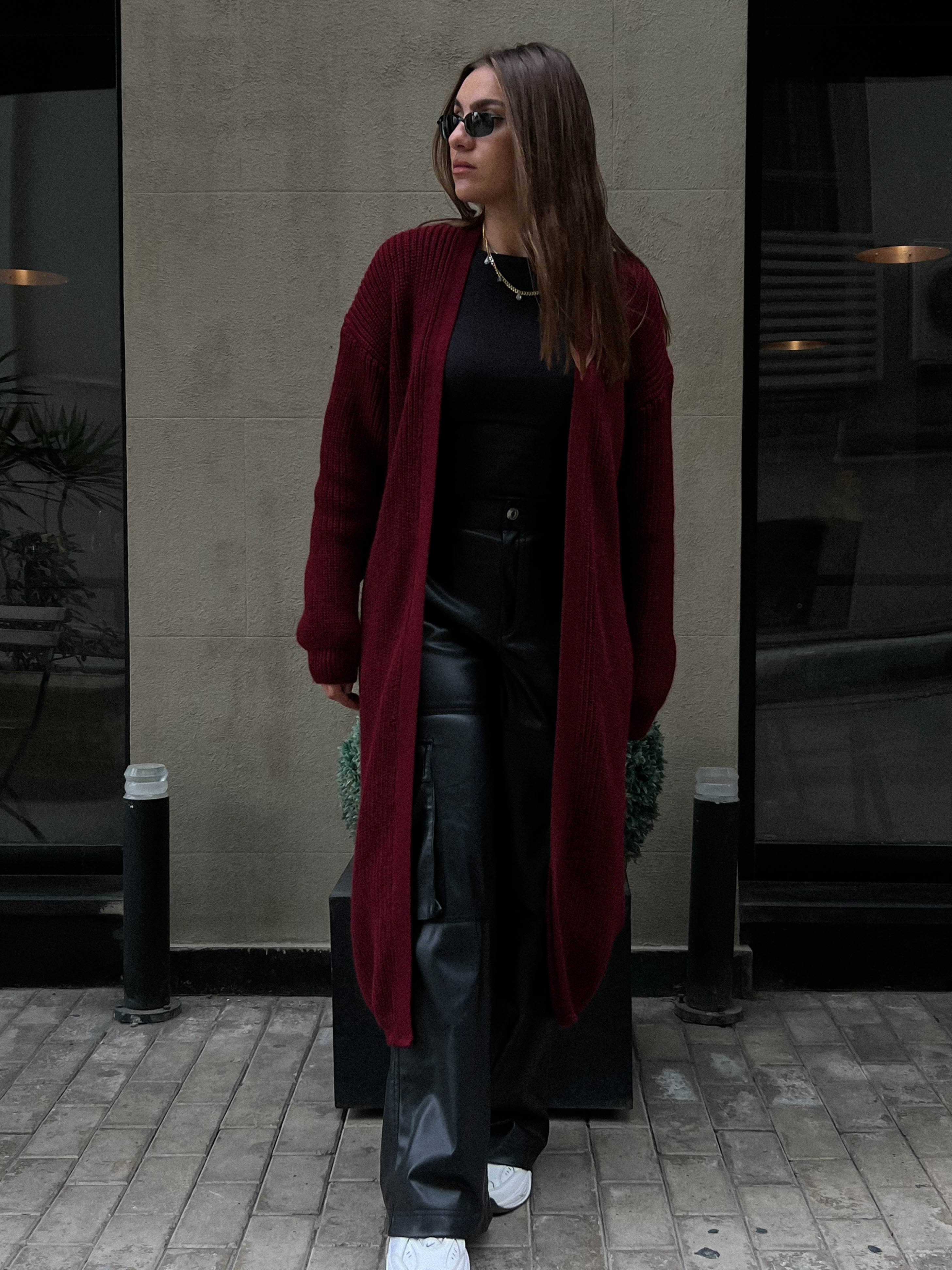 Knitted Cardigan-Burgundy