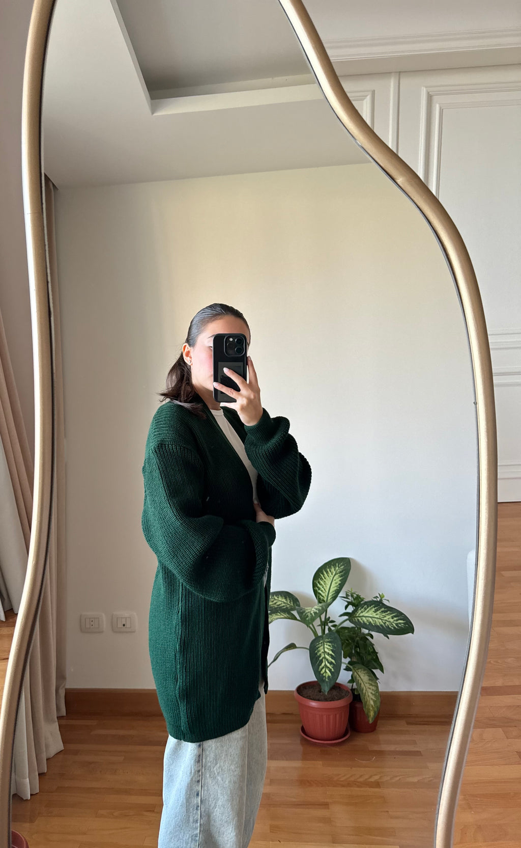 Short Knitted Cardigan-Olive
