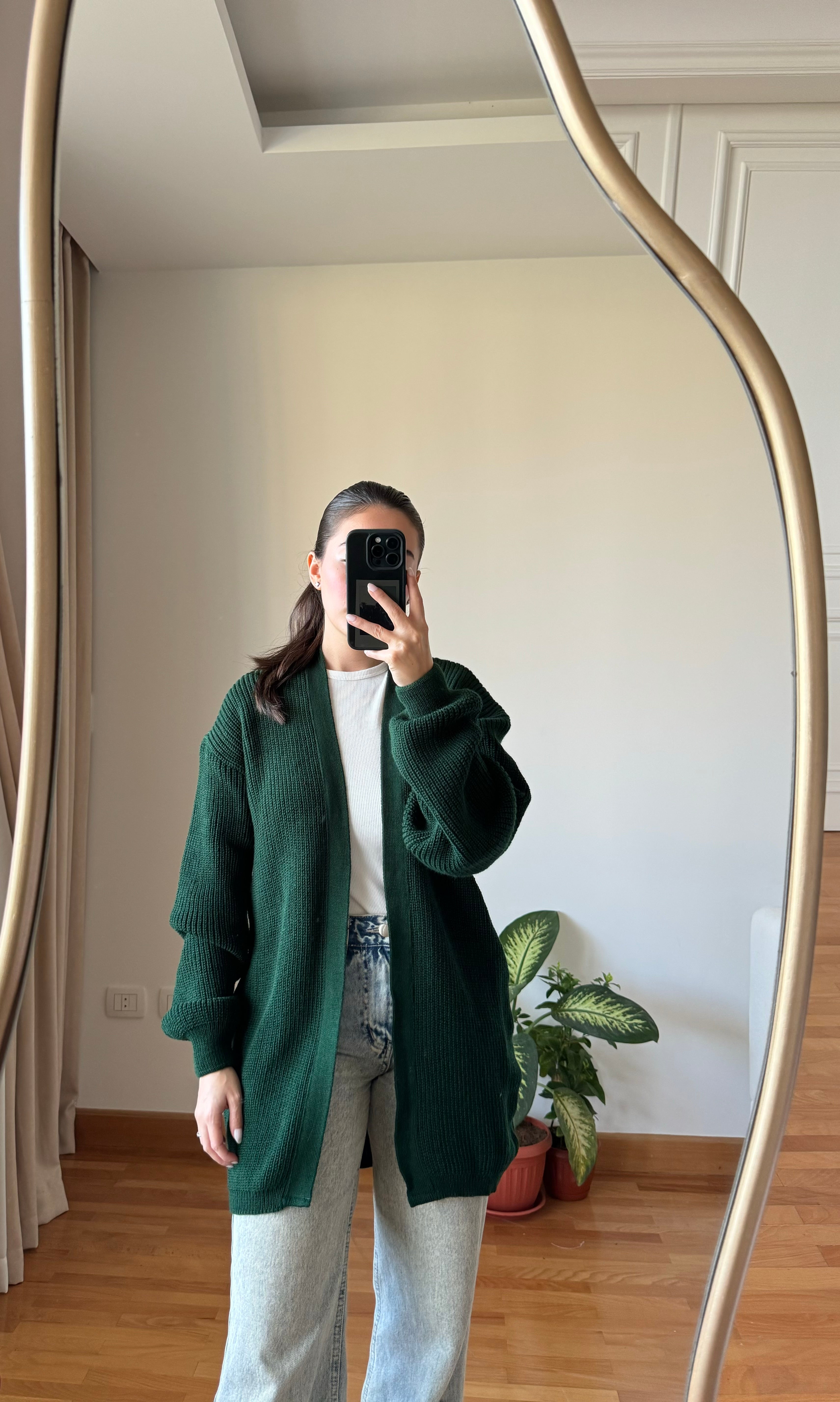 Short Knitted Cardigan-Olive