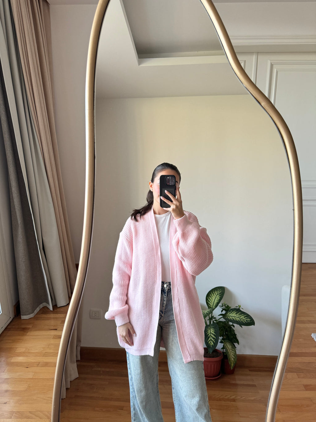 Short Knitted Cardigan-Light Pink