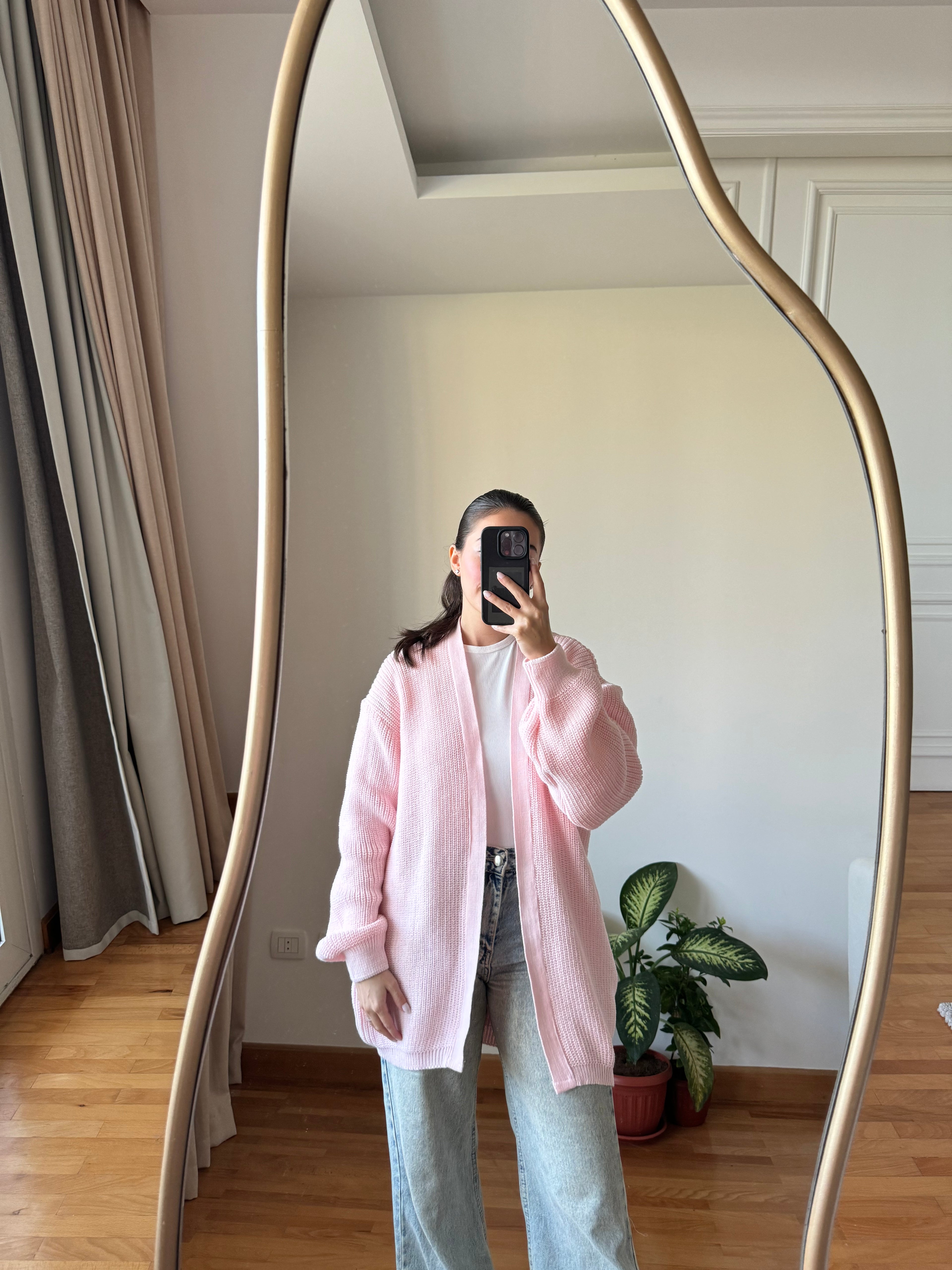 Short Knitted Cardigan-Light Pink
