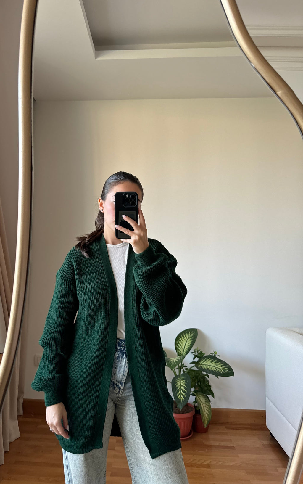 Short Knitted Cardigan-Olive