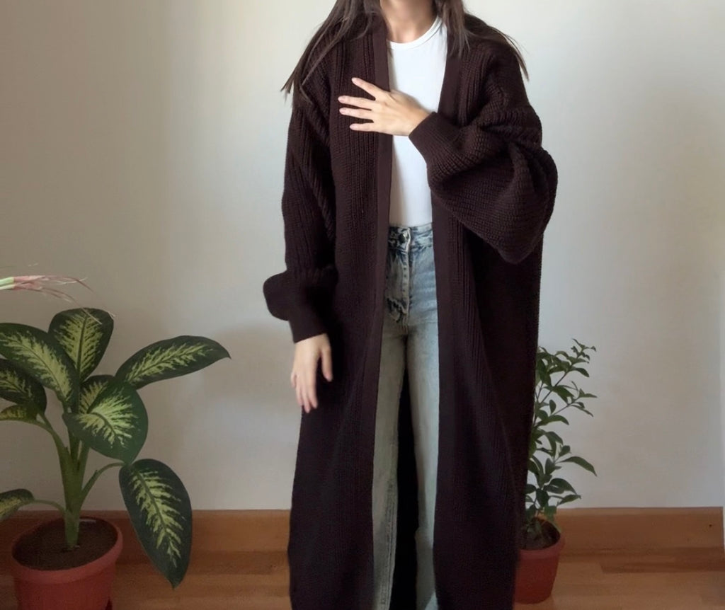Knitted Cardigan-Brown
