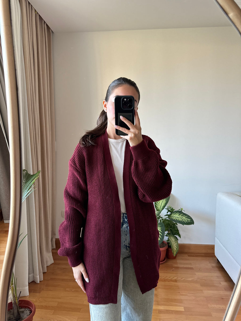 Short Knitted Cardigan-Burgundy