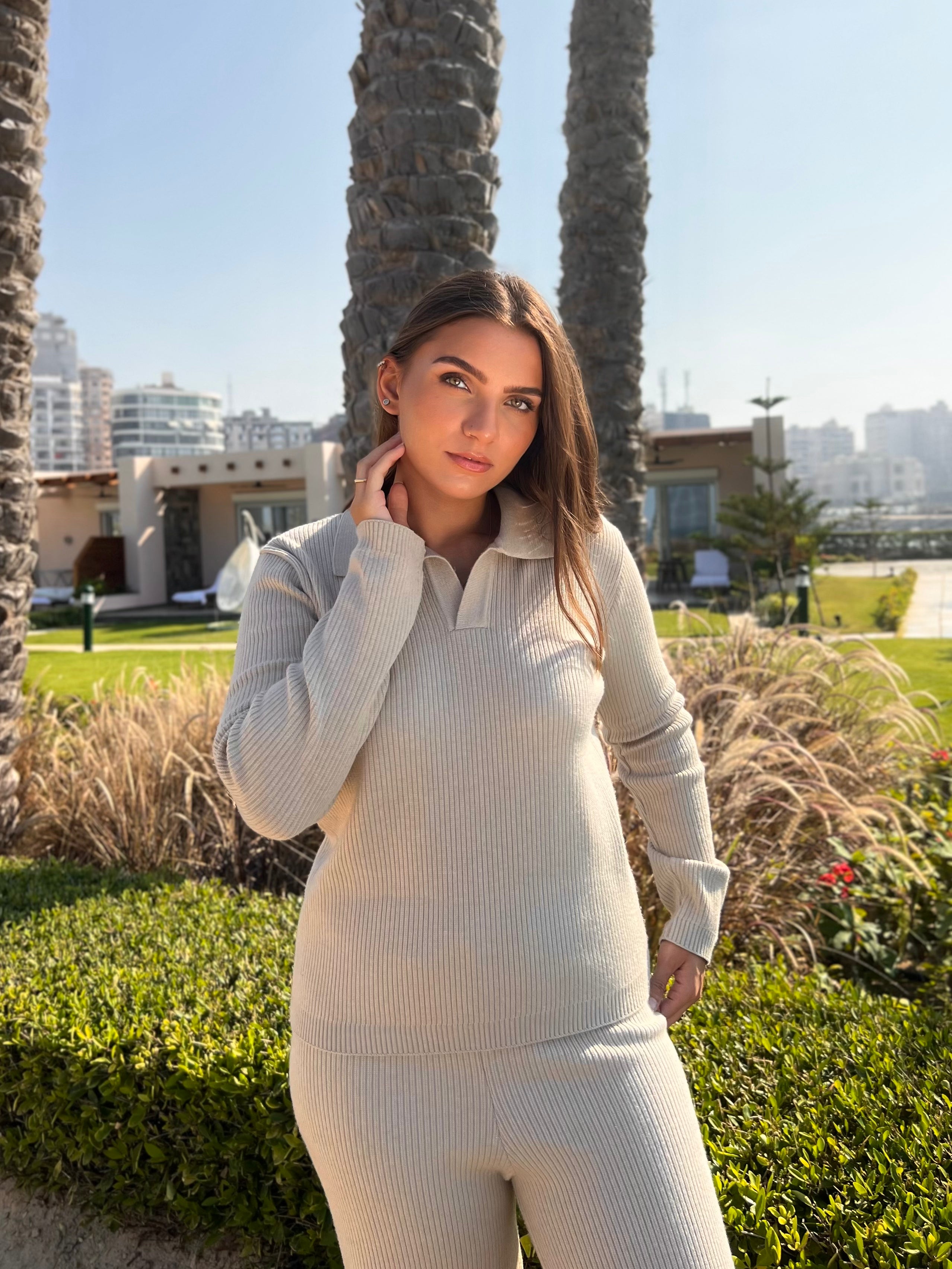 Polo Knit Set-Beige